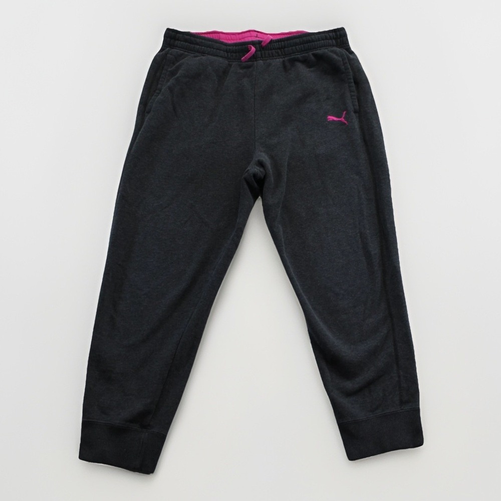 Puma Jogger Sweatpants Women Size M Gray Pink Logo Elastic Waist Athletic